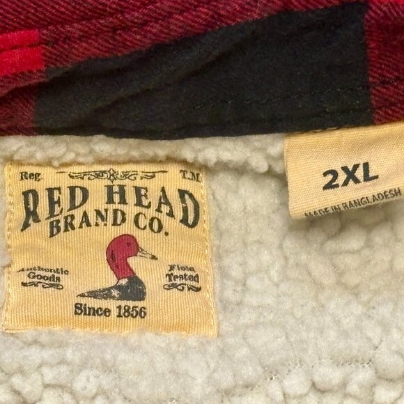~~Red Head Flannel Jacket Mens XXL Sherpa Lined Shacket Black Red Buffalo Plaid - Picture 4 of 6